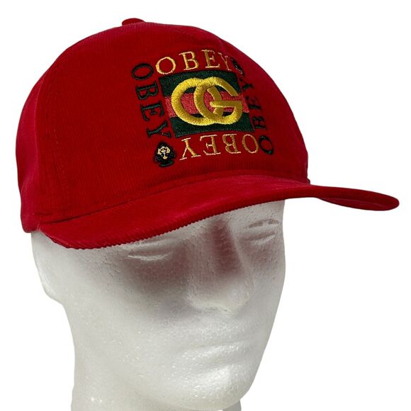 Obey Clothing OG Corduroy Hat Baseball Cap Shepard Fairey Graffiti Snapback Red - Picture 9 of 9
